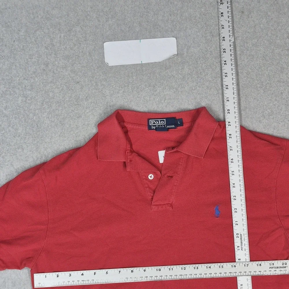 Polo By Ralph Lauren Men Polo L Red Embroidered Button Logo Short Sleeve